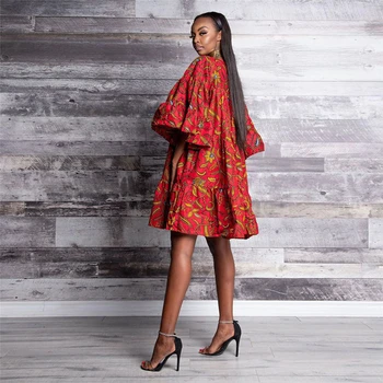 Afriška Oblačila 2020 Novice Jeseni Tradicionalnih Dashiki Tiskanja Bazin Čipke Vosek Ruffle Rokav Afriške Obleke za Ženske Modni Stranka