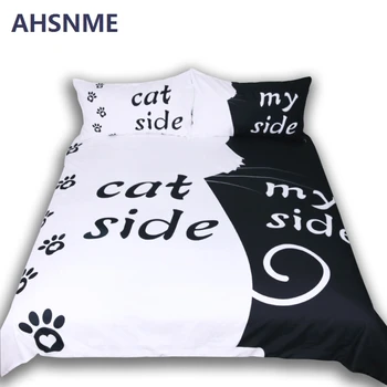 AHSNME 3pcs nekaj črno in belo preprost mačka strani Bohemian Natisnjeni Rjuhe Kritje Nastavite Nekaj Postelja Kritje Super Mehka Odeja Pokrov