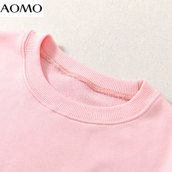 AOMO ženske moda fant prevelik sweatshirts dolg rokav O vratu, ohlapno ženski puloverji vrhovi 7D01A