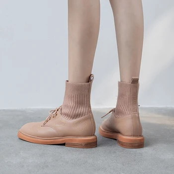 Asumer 2020 New visoke kakovosti pravega usnja, copati ženske čevlje čipke nogavice, čevlji, modni jeseni, pozimi škornji