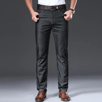 BROWON blagovne Znamke 2020 Moške Jeans Poletje Tanke Dihanje Mehke Sredi Naravnost Redno Moške Jeans Hlače Letnik Mens Oblačila