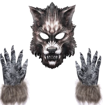 Canival Živali Kostum Grozo Realne Volk iz Lateksa glovseMasquerade Halloween Cosplay Stranka Strašljivo Masko Prop