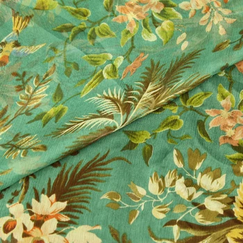 Cvetlični in ptic tiskanja svile crinkle georgette tkanina je zelo mehka pregleden,SCG471
