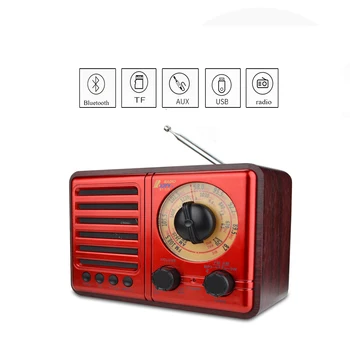 Digitalni FM radio, multi-funkcijo MP3 predvajalnik, lesene radio prenosni ročaj retro bluetooth zvočnik podpira TF kartice / USB vhod