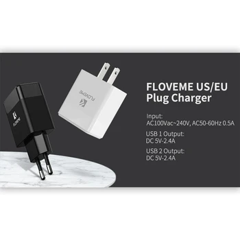 FLOVEME Dual Port USB Polnilnik za iPhone, Samsung Xiaomi Univerzalno Hitro Polnilnik NAS EU Plug Mobilni Telefon Adapter za Polnilnik