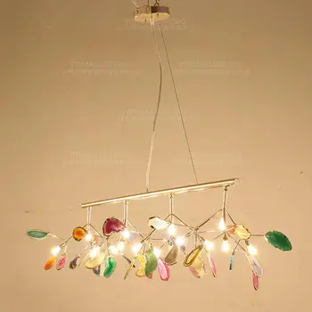 Francoski državi naravnih agate listi lestenec krog viseče luči ustvarjalne svetu barvne lestenec razsvetljava za foyer kuhinja