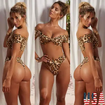 GLANE Ženske Poletje Kopalke Seksi Leopard Bikini Komplet Push-up Podložen Modrček, kopalke Kopalke Veliko Pop Lady Plažo Biquini
