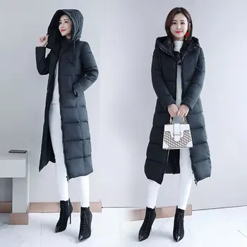 GOOHOJIO Ženske Plašč Bombažno Jakno Modni Dolgi Zimski Plašči Debel Sneg Obrabe Coat Plus Velikost Lady Oblačila Ženske Jakne Parka
