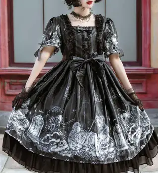 Gotska palača sweet lolita princess letnik čipke bowknot visoko pasu viktorijanski obleko kawaii dekle gothic lolita op loli cosplay