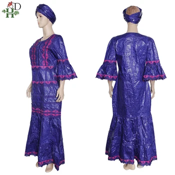 H&D 4XL Plus Velikost Obleka Ženske 2020 Vetement Femme Vezenje Bazin Čipke Obleke Dashiki Maxi Obleka Ženska Turban svate