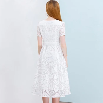 HELIAR Organza Bele Obleke za Poletje Kratek Rokav Elegantno Cvetlični Dame Visoko Pasu Stranke Obleke Iz Votlih Nov Design