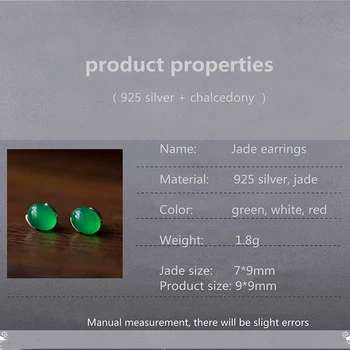 Jade uhani 925 sterling srebro majhen ženski uhani Smaragdno Zelena chalcedony Carnelian Gemstone nakit Retro earings