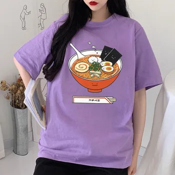 Japonski Slog Poletje 2019 Ženske Blagovne Znamke Oblačil Comic Strip Kawaii Ramen Natisnjeni T-Shirt High Street Mode Priložnostne Tee Vrhovi