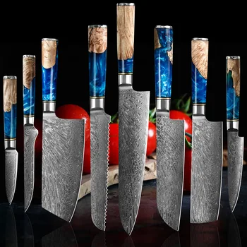 Jekla Kuhar Noži Set Visoko Kakovostnih Ostro Rezilo Noža, Kuhanje Mesa Cleaver Kuhinjski Pripomoček Imitacije Damask Vzorec Nož Set
