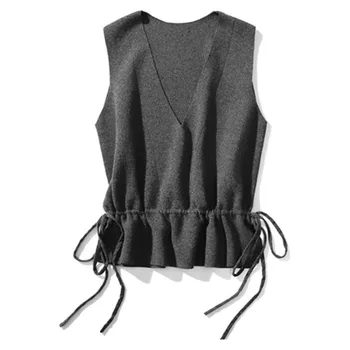 Jeseni novo kašmir žensk telovnik V-vratu pletene telovnik brez rokavov kratek pulover Zimski plašč ženske korejski moda Divje gilet femme XL