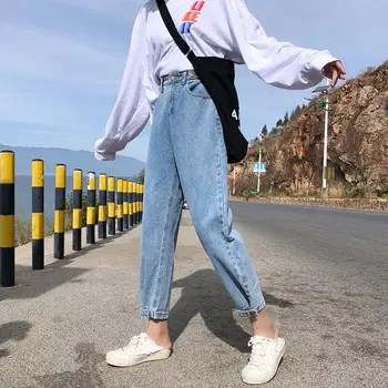 Kavbojke Ženske korejski visoko pasu Stretchy Vroče Prodajo Fashion Slim Vse Tekme Oprati Ženska Ulične Hlače Fant Priložnostne