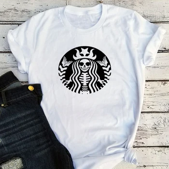 Keleton Majica Ljubitelj Kave Darilo Hoodie Darilo za Njo Majica Ženske 2020 Halloween Ženska Oblačila Kawaii Kave