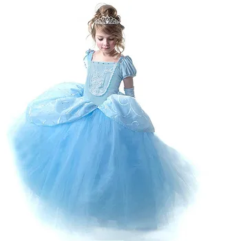 Kid Modra Princesa Obleko Halloween Kostumi Otrok Puhasto Krasen Rella Fancy Obleke Baby Dekle Darilo Za Rojstni Dan Obleke, 2-