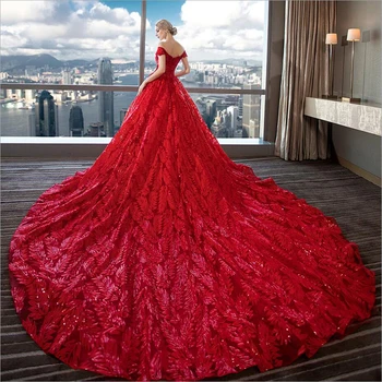 Lep Vlak Jeseni Leta 2020 Poročne Obleke za Ženske Rdeča Čoln Vratu свадебное платье Plus Velikost vestidos de noiva Haljo De Mariage