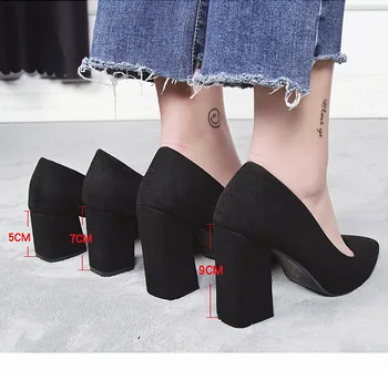 LIHUAMAO črni Usnjeni črpalke visoke pete, čevlji za ženske konicami prstov zdrsne na čevlji dame oblačenja stranko poroko
