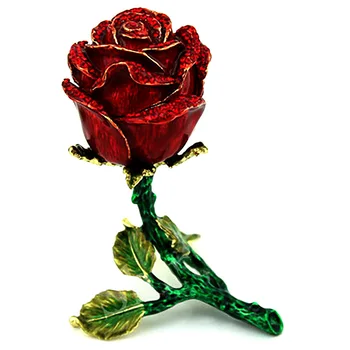 Luksuzni Zlitine Emajl Stereoskopski Rose Cvet Nakit Darilo Polje Ogrlica Prstani Uhani Škatle Darila Paket Kovčkov 4 Barve