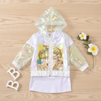 Ma&Baby 18 M-8Y Moda Malčka Otrok Dekliška Oblačila, ki Laser Dolg Rokav Jakne Plašči + Risanka Obleko Kul Otrok Kostumi