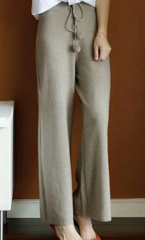 Mehka, voskasta udobno kašmir kamele hlače ženske čiste barve pletene širok noge hlače Priložnostne Ohlapno Pletene hlače ženske hlače