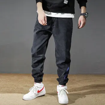 Moda Ulične Moške Jeans Ohlapno Fit Črna Barva Razrezana Oblikovalec Denim Tovora Hlače Harem Hlače Hip Hop Kavbojke Moški Joggers