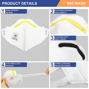 N95 Masko z NIOSH Certificiranje 20PCS Dihanje Zaščito Masko Proti Prahu Usta Maska 95% Blokiranih Mascarillas Tapabocas
