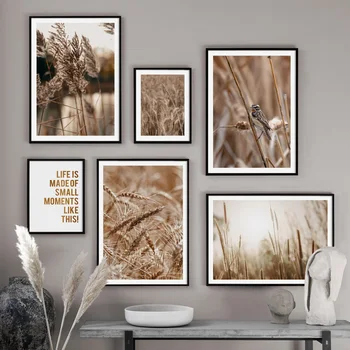 Naravne kulise pšenice Reed Listov ptica Ponudbo Wall Art Platno Slikarstvo Nordijska Plakati In Tisk Stenskih Slik, Dnevna Soba Dekor