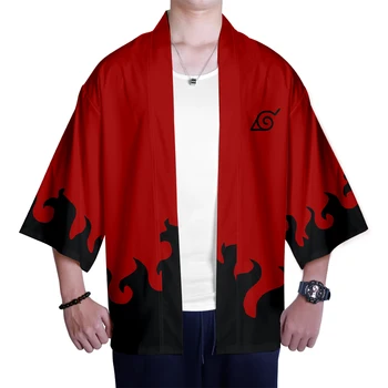 Naruto 3D Kimono Črni in Rdeči Modni Posebno 3D Tiskanih Naruto Kimono T-Shirt Jopico Sedem četrtletju rokav Harajuku Slog Vrh