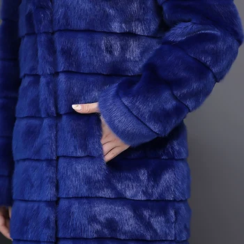 Nerazzurri Specializiranimi za umetno krzno plašč ženske 2019 pozimi prugasta Sapphire blue krznen puhasto ponaredek mink krzno jopiči plus velikost outwear 5xl 6xl