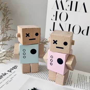 Nordijska Moda Robot Igrače, Lesene Otroške Igrače Za Otroke Fant Lesene DIY Soba Dekor Predstavlja Baby Blok Otrok Blaga Igrače Darila