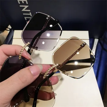 Nova sončna Očala, Ženske Prevelikih Očal 2019 Gradient Rjava Roza Rimless sončna Očala za Ženski Darilni blagovne Znamke Oblikovalec Uv400