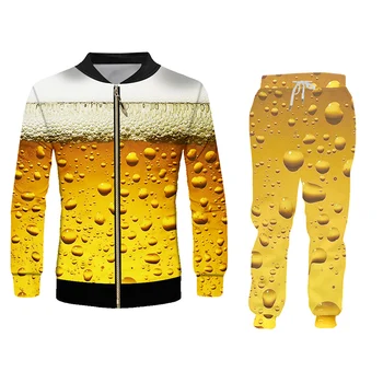 OGKB Moški pulover s kapuco Kul Moda Sveže Pivo 3D Tiskanih Hip-Hop Jesen / Zima Hoodie Hlače Nastavite Velikost 6XL Trenirko Moške Obleke