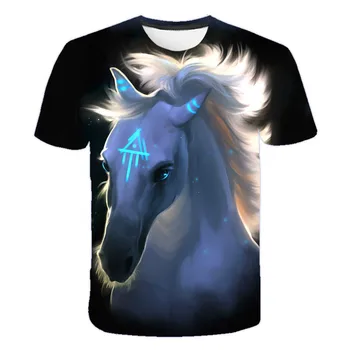 Otrok je poleti T-shirt, 3D natisnjeni T-shirt, risanka konja, kratek rokav, priložnostne obrabe, 4-14t otroška oblačila