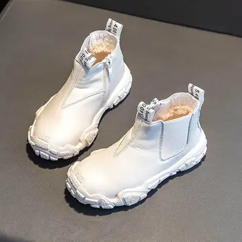 Otroška Obutev Fant in dekle je Geniune usnje Martin čevlji 2020 Modi Nove Toplo za zimo plišastih čevlji Mehko Dno, priročen ročaj