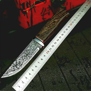 PEGASI G10+Damask jekla krog leseni ročaj na prostem lovski nož visoko trdoto CNC ravno rezilo li darila noži na debelo