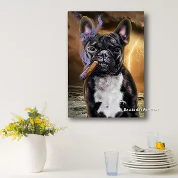 Platno živali francoski Buldog z Cigar Slike Doma Dekoracijo Slike Plakat HD Natisne Wall Art Modular Dnevna Soba Uokvirjena