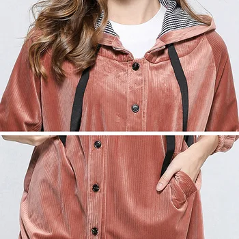Plus Velikost Ženske Jarek Jeseni Korejski Debel Kožuh Jopico Hoodeds Dolg Rokav Windbreaker Coats Svoboden Ulične Vrhnja Oblačila 2020