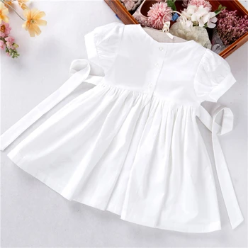 Poletje baby dekleta obleke bele smocked ročno izdelani navaden trdna bombaž Jadrnico otroci oblačila