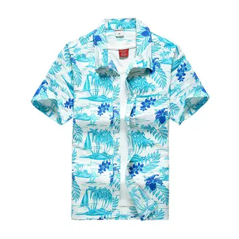 Poletje Priložnostne Plaži Moški Print majica Kratek Rokav Tee Shirt Zavoj navzdol Ovratnik Bluzo Hawaiian Vrh za Počitnice na Plaži camisa hombre