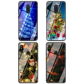 Poroči Božično Drevo Novo Leto, Kaljeno Steklo Ohišje za Xiaomi 9 F1 Redmi 4X 6A 8 8A Opomba 5 6 7 8 9 Pro Max 8T Zadnji Pokrovček
