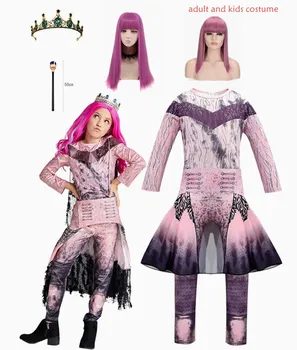 Potomci 3 Odrasle otroke Jumpsuits Halloween Party Obleka Mal Bertha Maleficent Cosplay Vijolično Audrey Cosplay Dekleta Kopalke