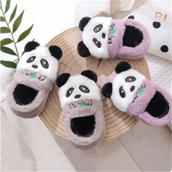 Pozimi Otroci Zaprtih Copate Doma Čevlji Toplo Otroci Flip Flops Fantje Plišastih Žamet Risanka Panda Baby Dekleta Spalnica Priložnostne Čevlji