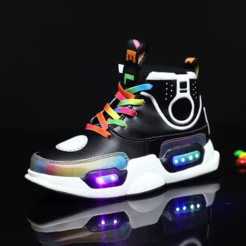 Pozimi toplo obutev modni Lučka Led Vodoodporni otroški čevlji dekleta fantje škornji so kot nalašč za otroke Pravega Usnja Polnjenje prek kabla USB