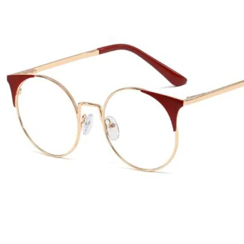 Pregledna Kovinske Okrogle Očala Okvir Lepe Rdeče Mačje uho Eye Glasses Okvir Kratkovidnost Očala Žensk Očala Okvirji Jasno Objektiv
