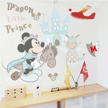Risanke Disney Mickey Mouse Princ Castle Dragon Stenske Nalepke Za notranjo Opremo Otroške Sobe, Stene Decals je PVC Stensko Umetnosti DIY Plakat