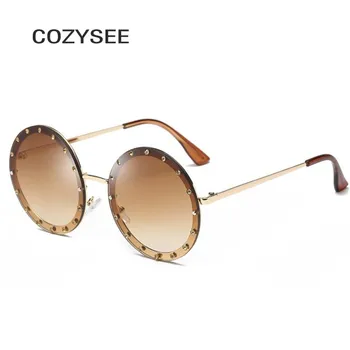 Rožnata očala krog vintage sončna Očala blagovne znamke oblikovalec Ženske Ovalne sončna Očala Ženske retro kovinski Diamond okvirja oculos krog odtenek