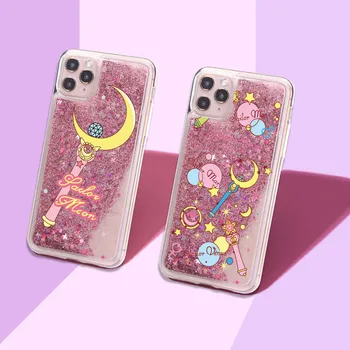 Sailor Moon Zvezde Čarobno Iskrico Tekoče Pravi Bleščice Telefon Primeru Fundas Kritje za iPhone 11 X XS XR Max Pro 7 8 7Plus 8Plus 6